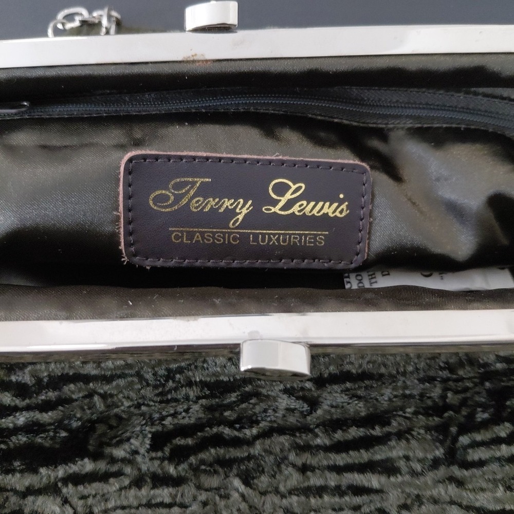 JERRY LEWIS Classic Luxuries Dark Green Handbag Faux Fur & Dustbag VTG Reto Chic - Picture 10 of 11